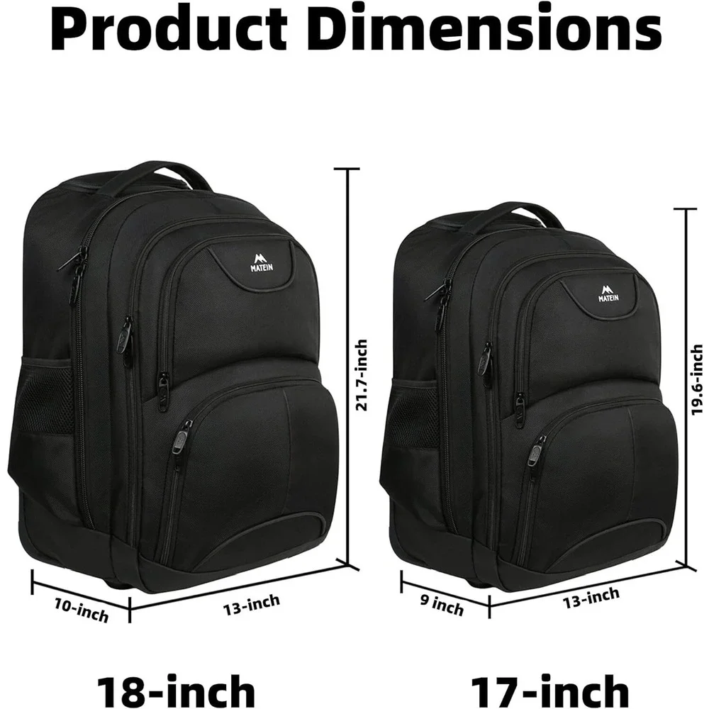 MATEIN Wheels Backpack 18 inch Rolling Travel Suitcase Computer Laptop Bag Black